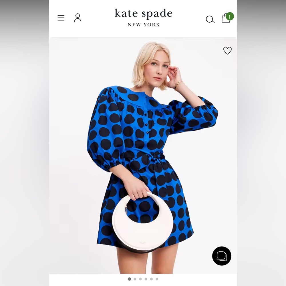 Kate Spade Art Dots (polka dots) short Dress puff sleeve in Medium Black & Blue